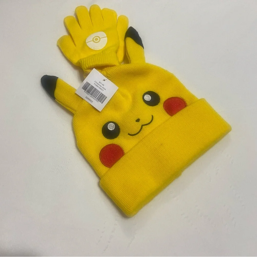 Pokemon Pikachu Yellow Hat and Gloves Set